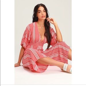 NWOT Lulu’s Gone Coastal Red & White Jumpsuit